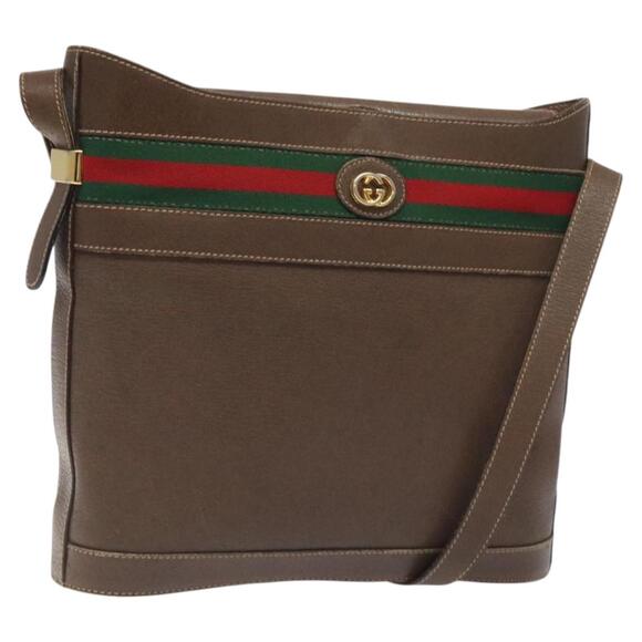 GUCCI Web Sherry Line Shoulder Bag Leather Brown Gold 001 01 13 001 01 13 - Picture 1 of 16